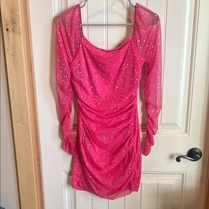Pink Glitter Long Sleeve Dress